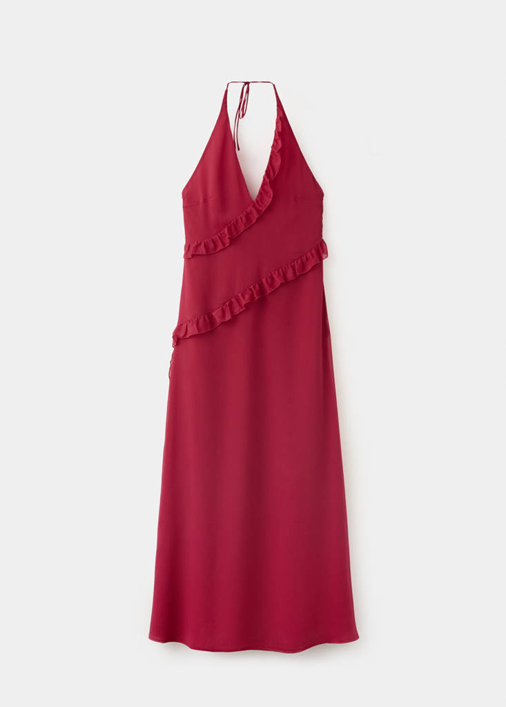 Halter dress with ruffles — Red