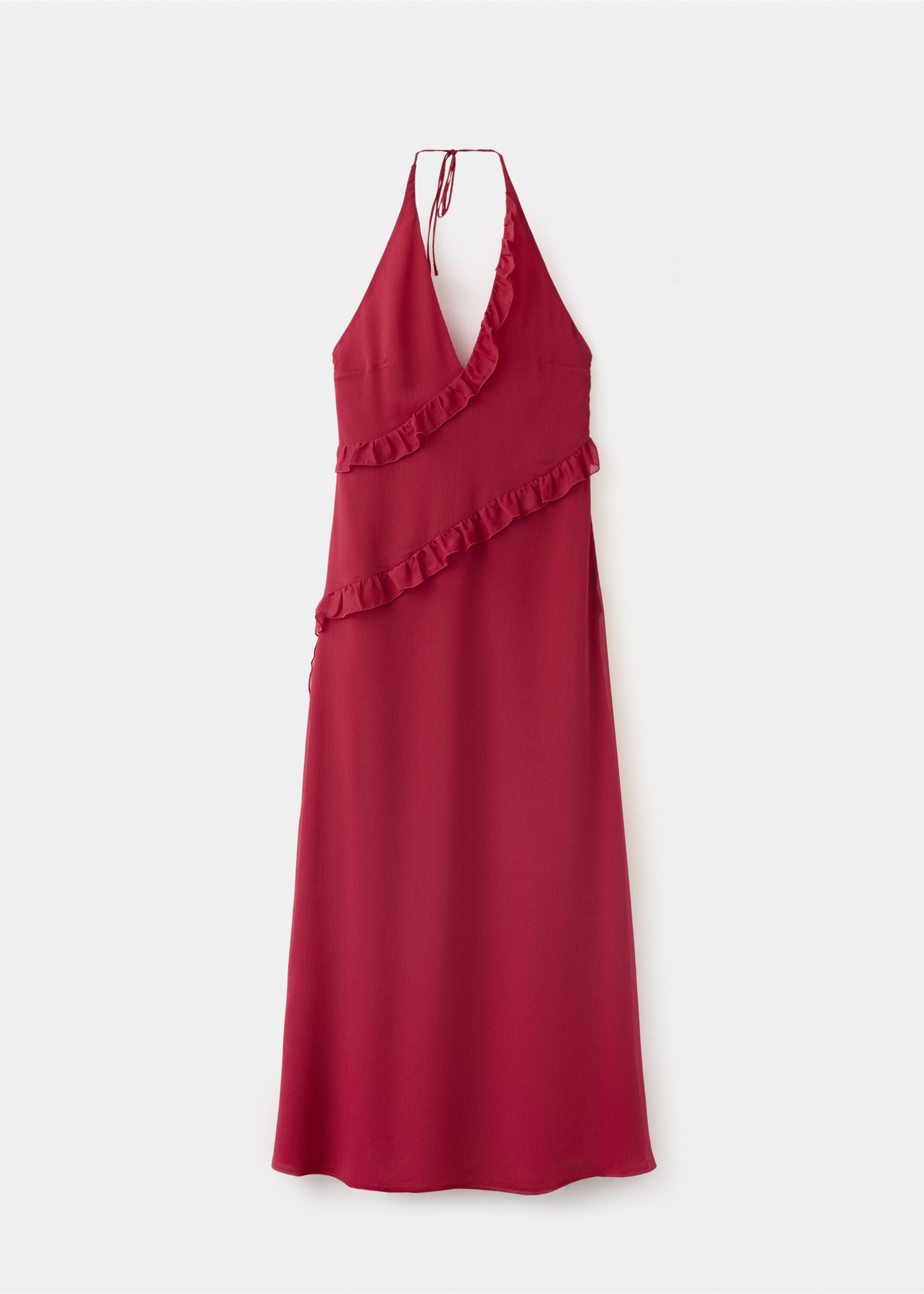 Halter dress with ruffles - Article without model, Red. Ref: 37081534-00.