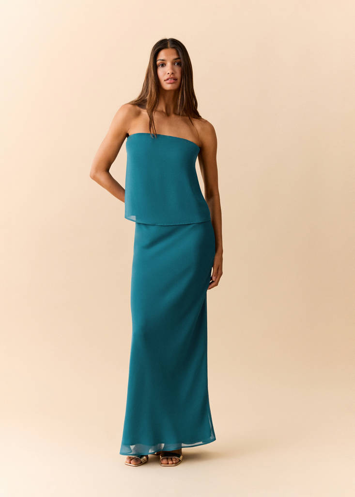Textured long skirt — Petrol Blue