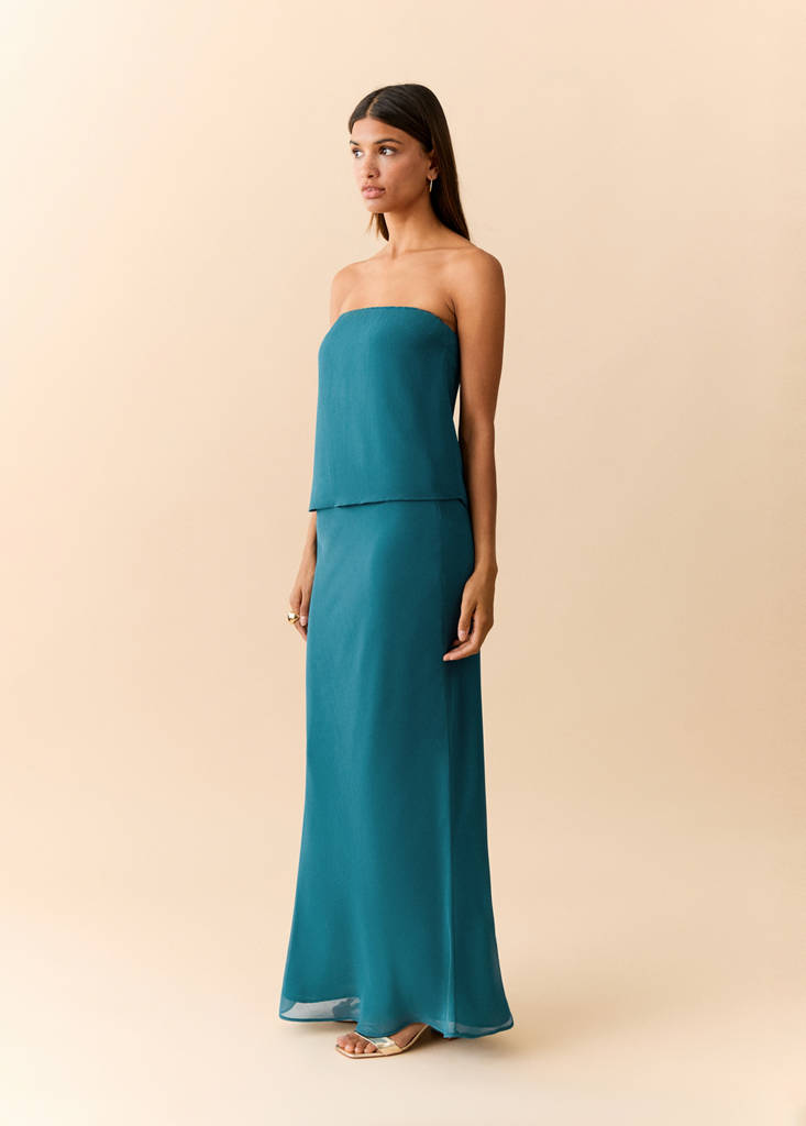 Textured long skirt — Petrol Blue