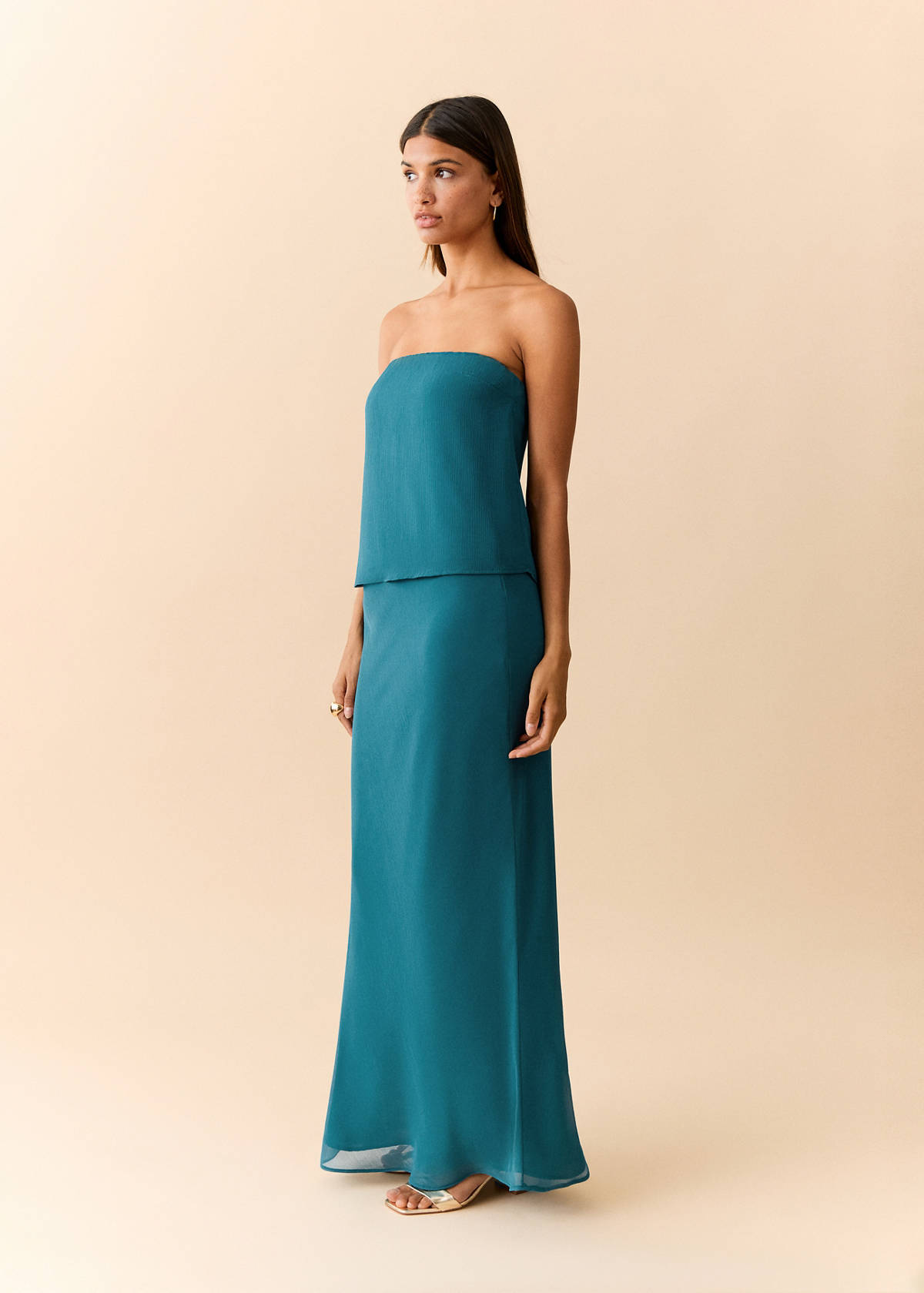 Textured long skirt — Petrol Blue