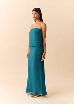Textured long skirt — Petrol Blue 1