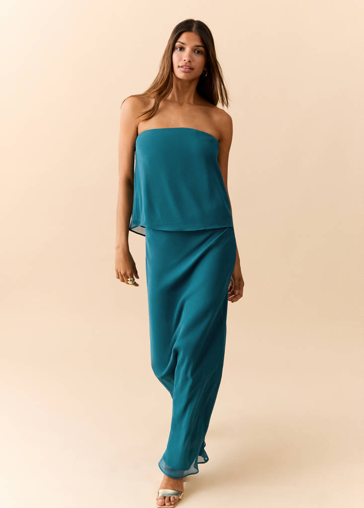 Textured long skirt — Petrol Blue