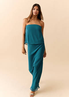 Textured long skirt — Petrol Blue 3