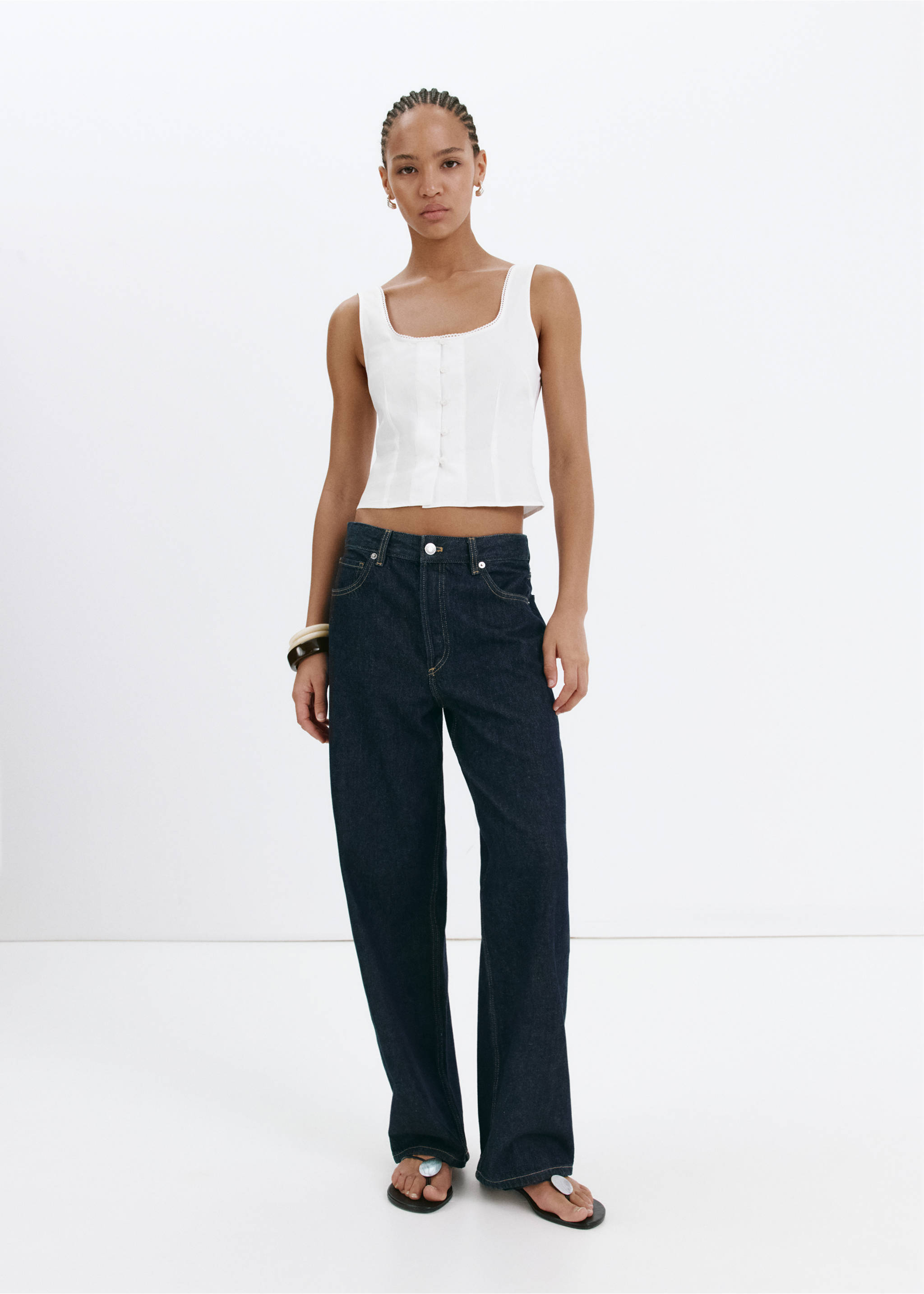 Blouse with button and lace details - General plane, Off White. Ref: 37081547-00.