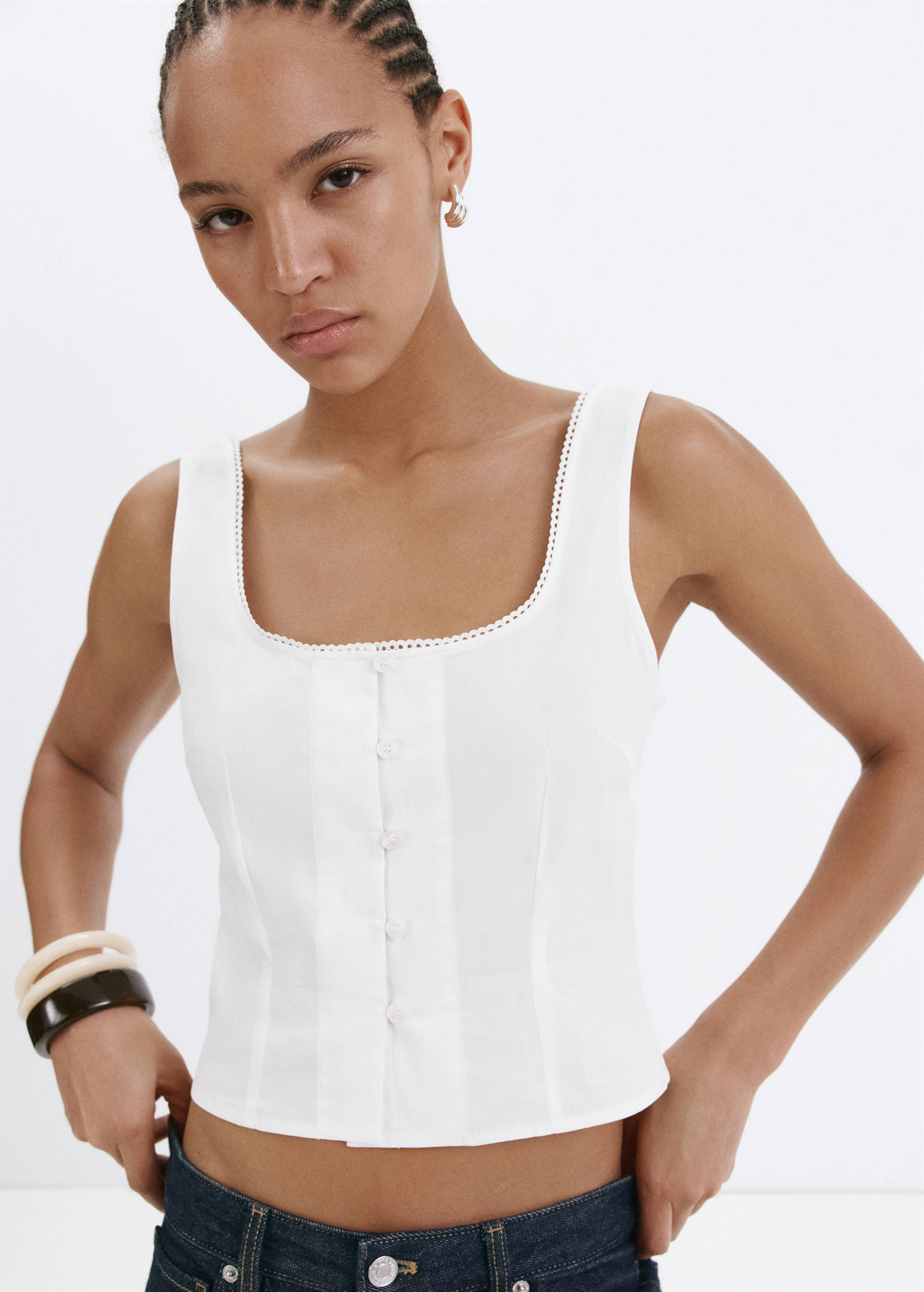 Blouse with button and lace details - Medium plane