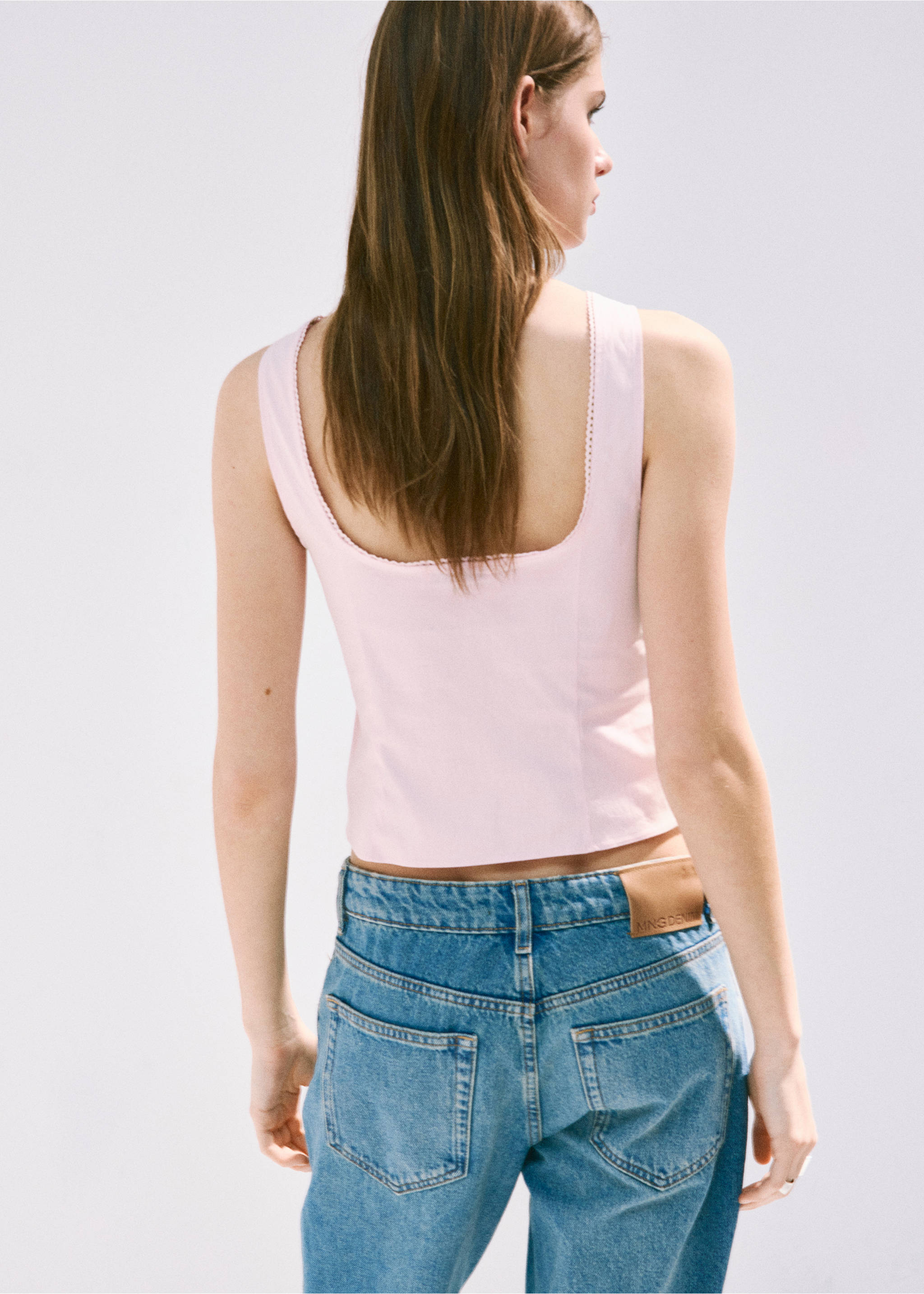 Blouse with button and lace details - Reverse of the article, Pastel Pink. Ref: 37081547-00.