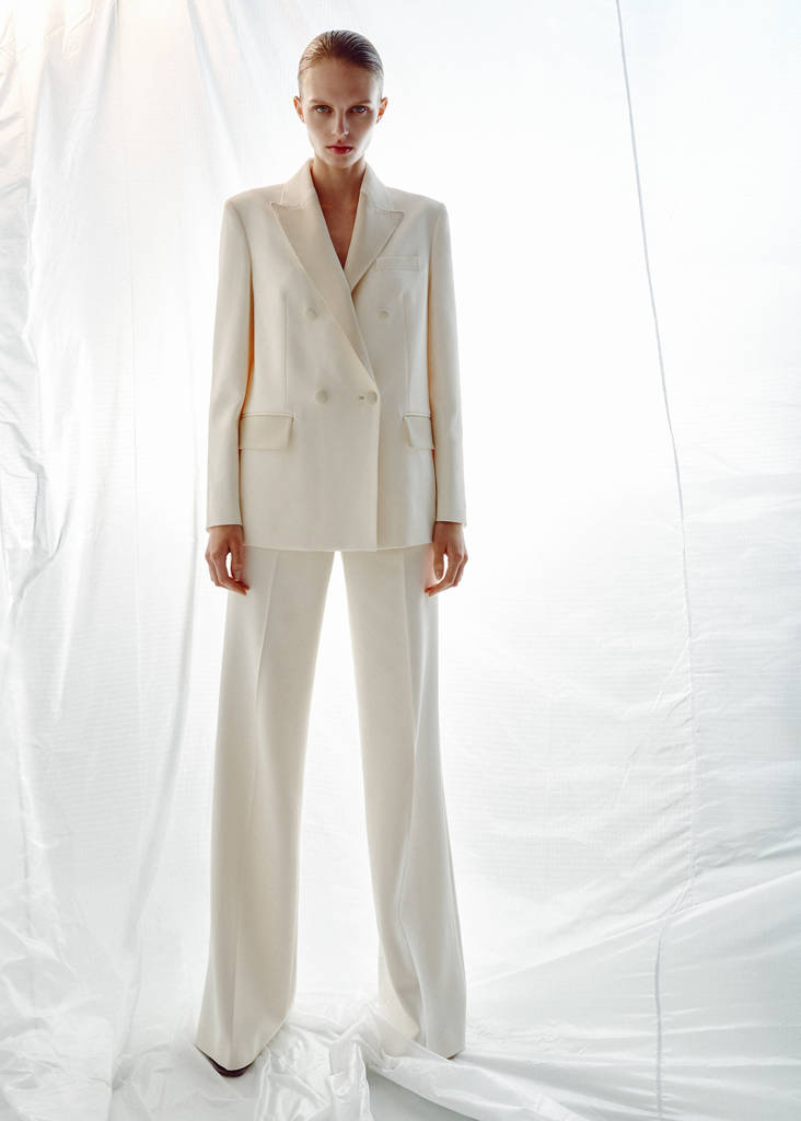 Topstitched blazer with lapels — Ecru