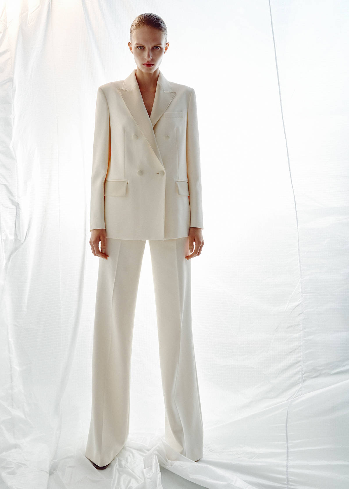 Topstitched blazer with lapels — Ecru