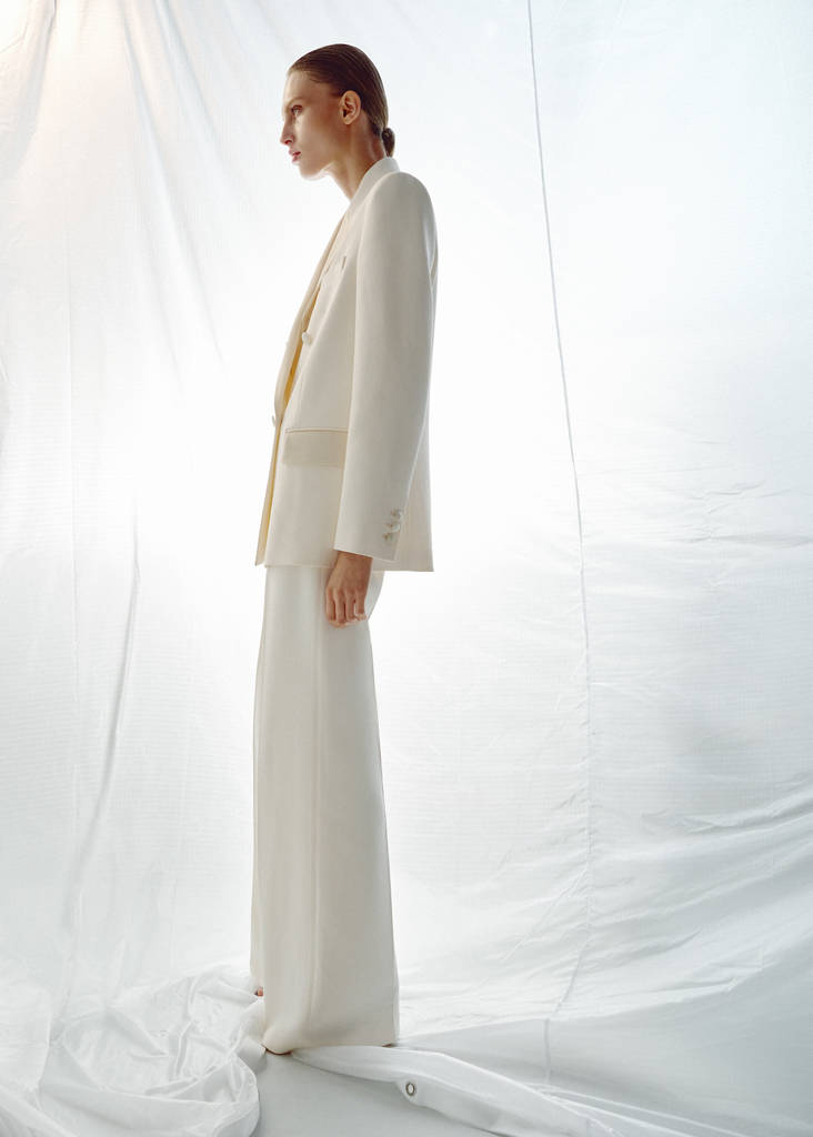 Topstitched blazer with lapels — Ecru