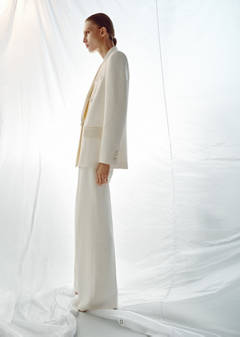 Topstitched blazer with lapels — Ecru 1