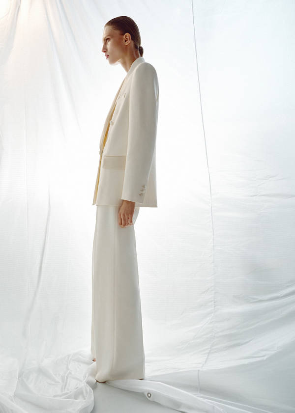 Topstitched blazer with lapels — Ecru