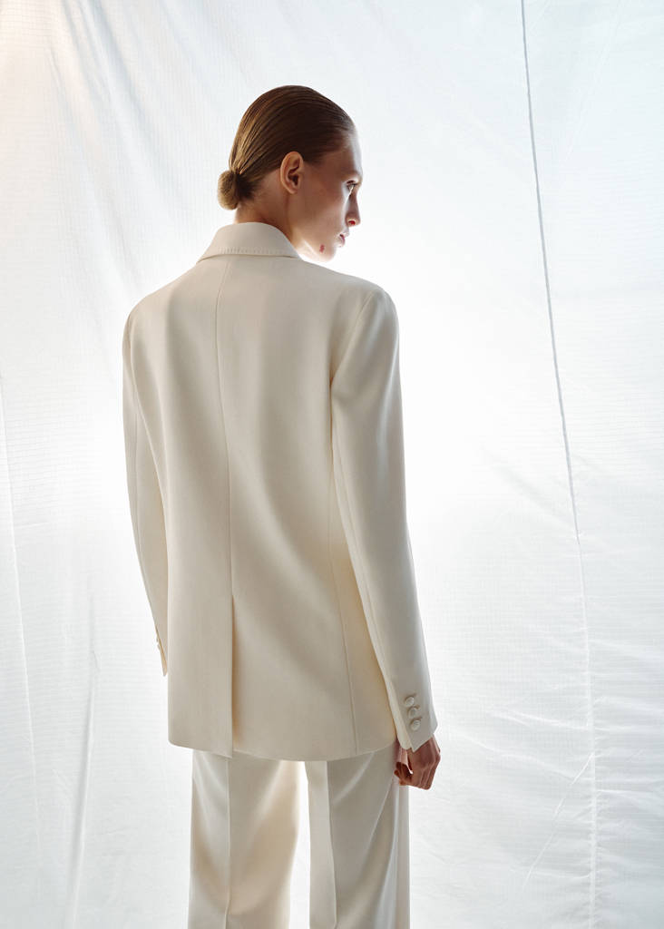 Topstitched blazer with lapels — Ecru