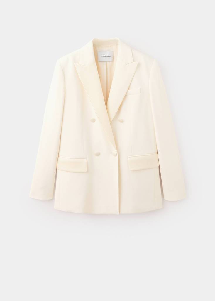Topstitched blazer with lapels — Ecru
