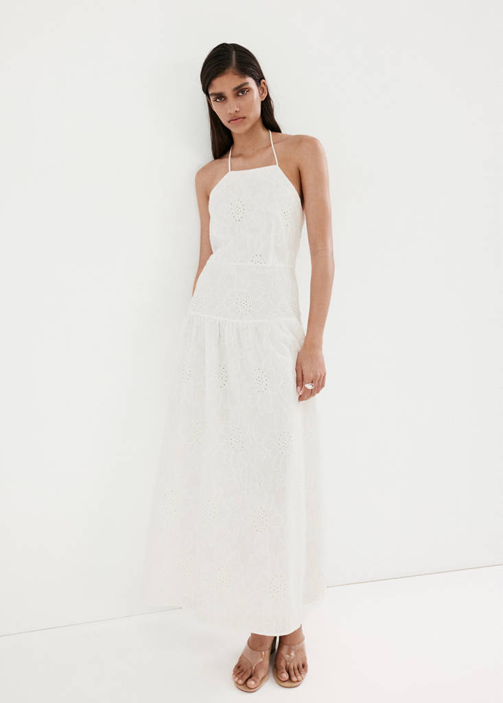 Halter dress with broderie anglaise — Off White