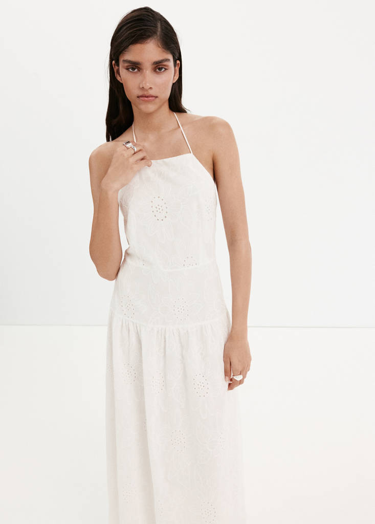 Halter dress with broderie anglaise — Off White