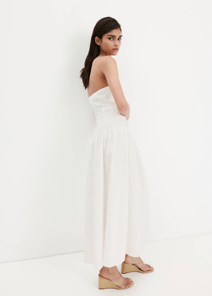 Halter dress with broderie anglaise — Off White