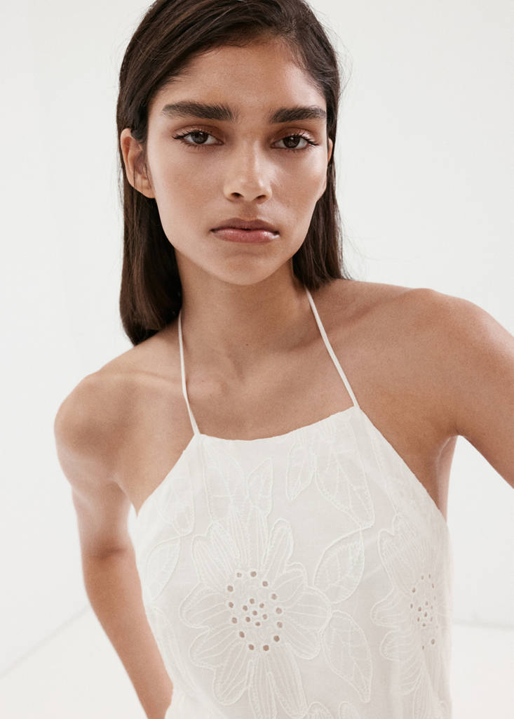 Halter dress with broderie anglaise — Off White
