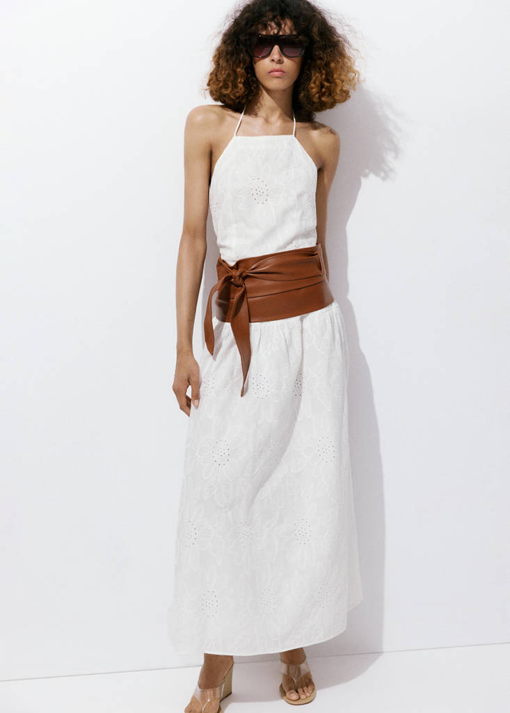 Halter dress with broderie anglaise — Off White