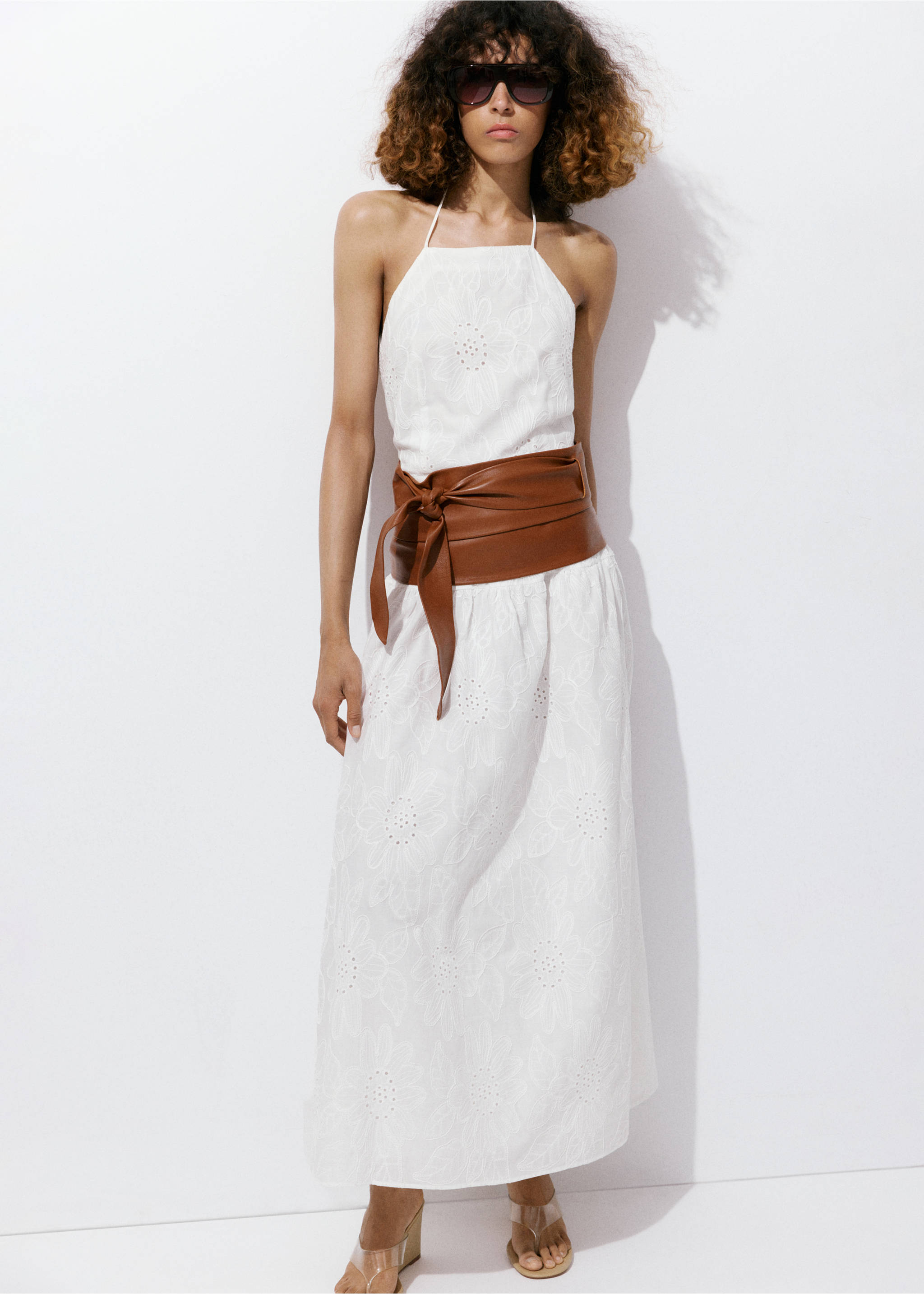 Halter dress with broderie anglaise - General plane, Off White. Ref: 37082008-01.