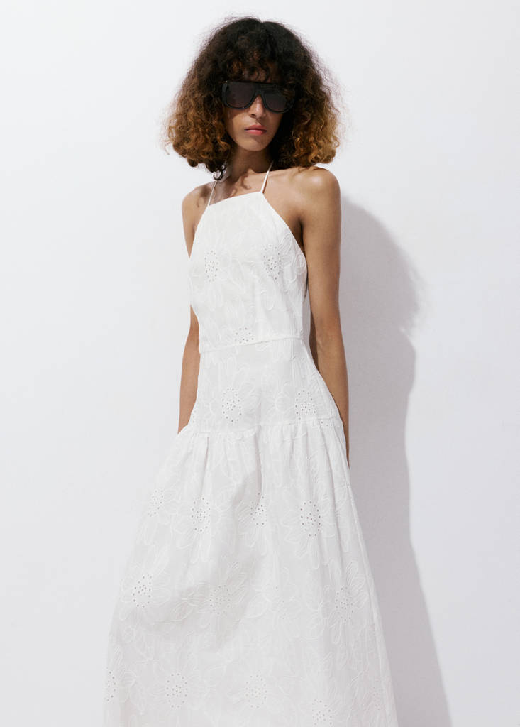 Halter dress with broderie anglaise — Off White
