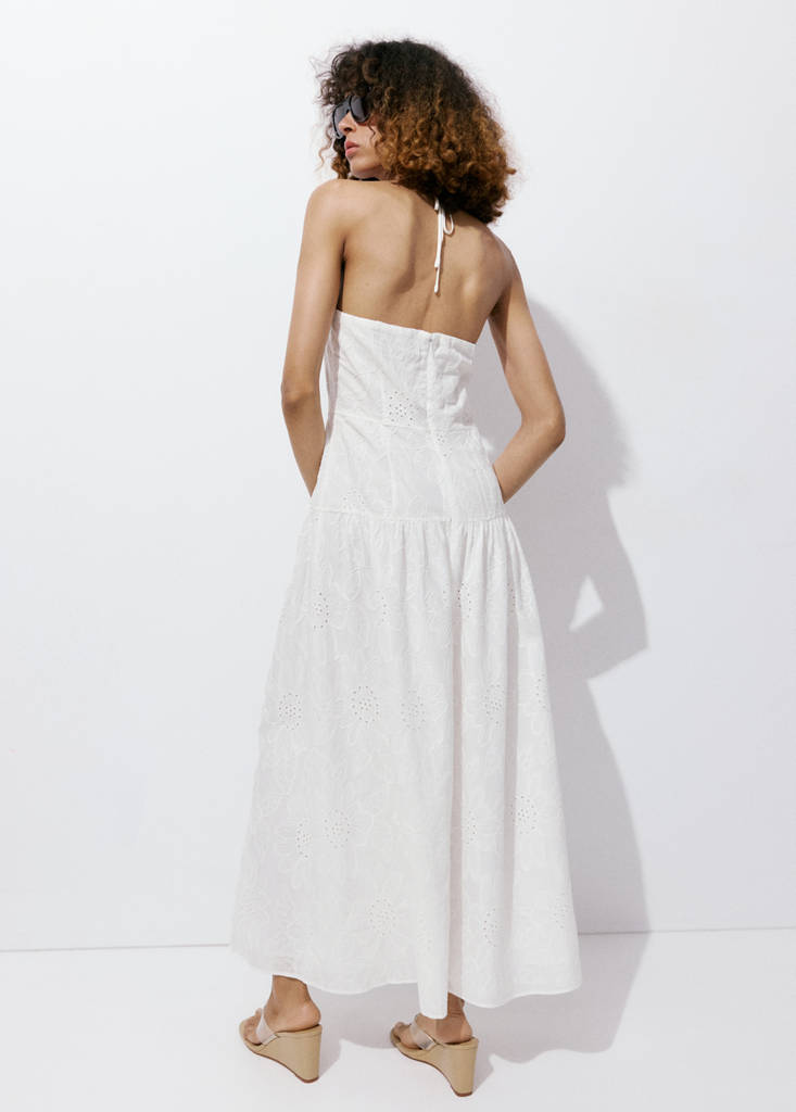 Halter dress with broderie anglaise — Off White