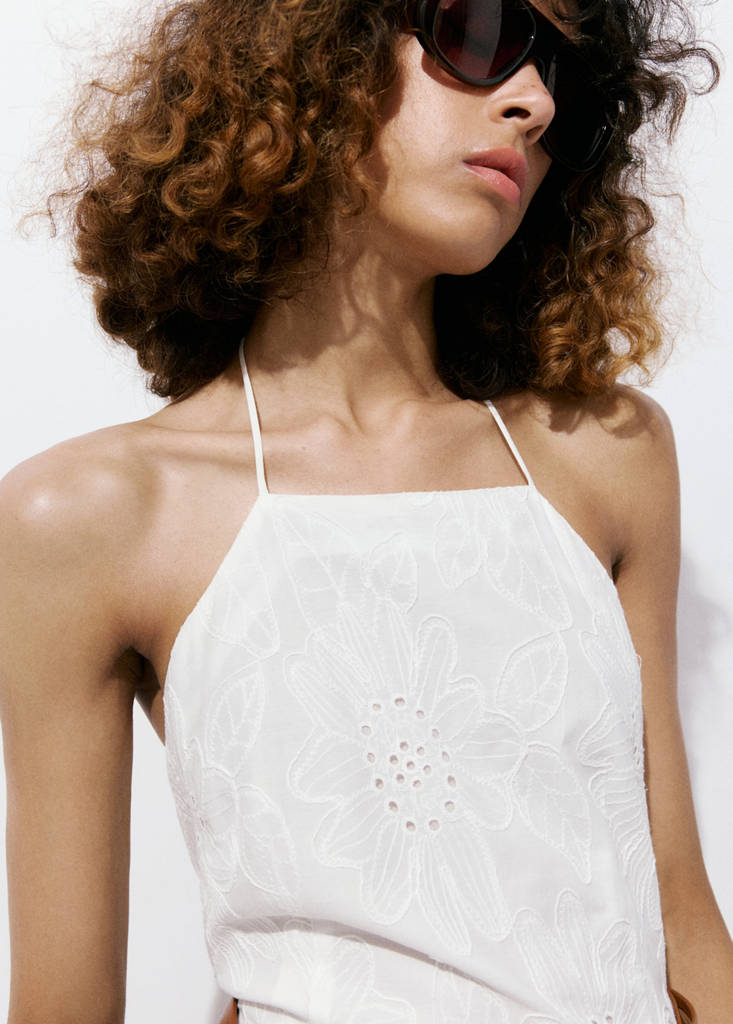 Halter dress with broderie anglaise — Off White