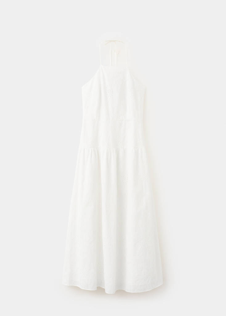 Halter dress with broderie anglaise — Off White