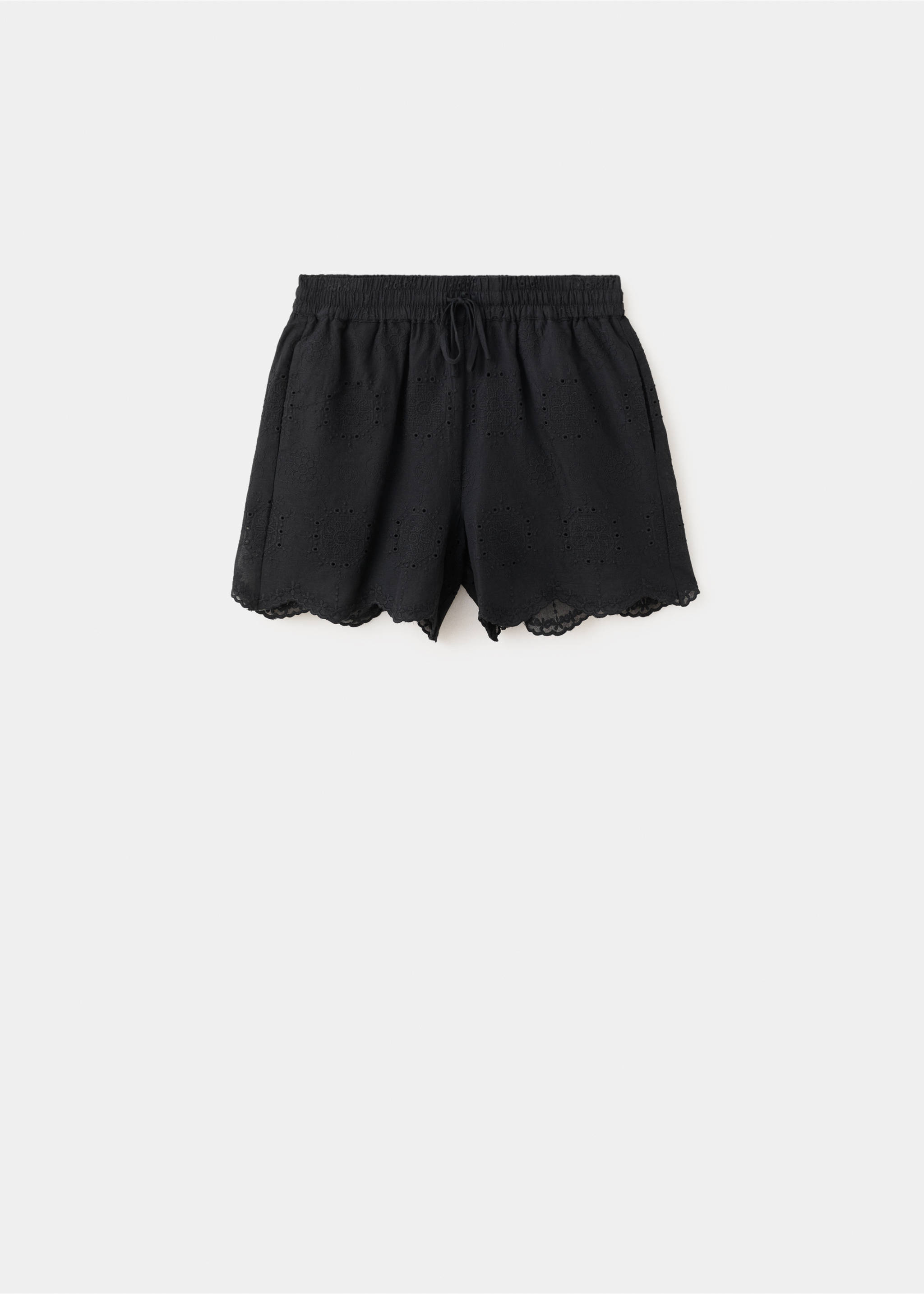 Broderie anglaise cotton shorts - Article without model, Black. Ref: 37082528-00.