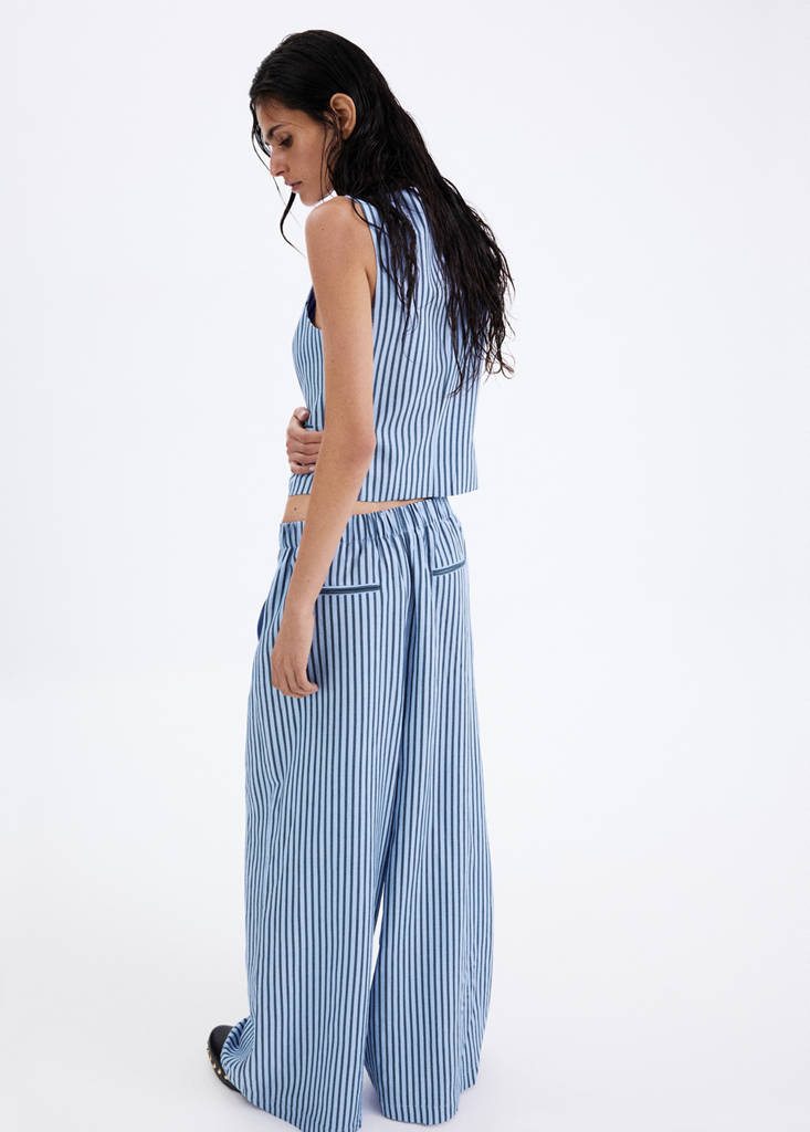 Striped flowy trousers — Sky Blue