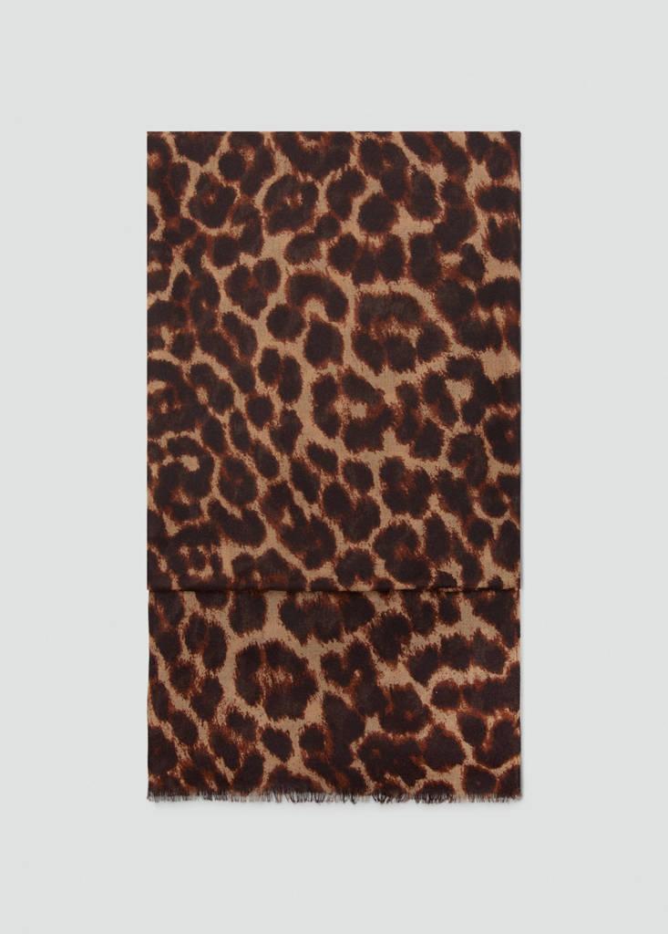 Leopard print foulard with frayed edges — Chocolate