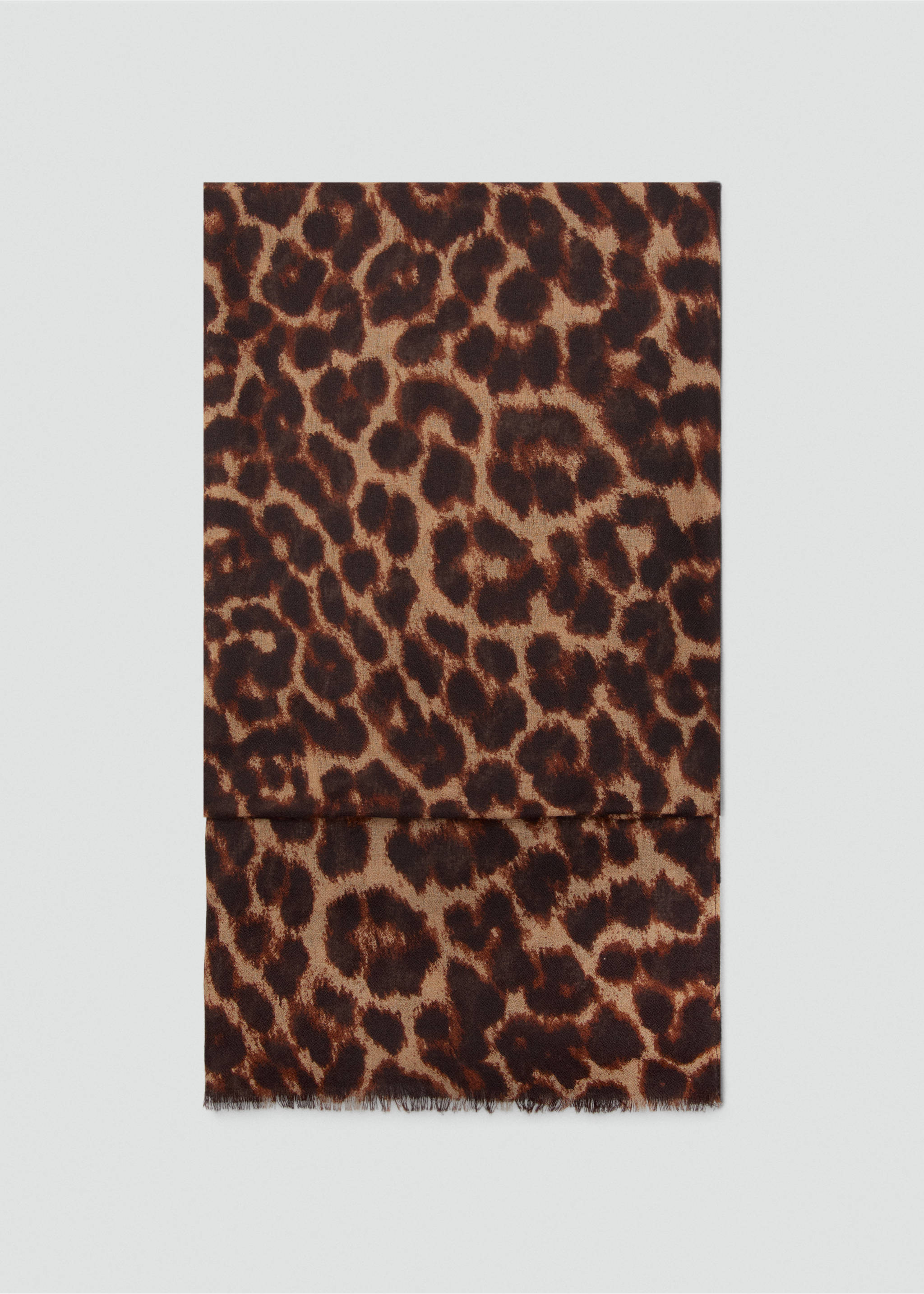 Leopard print foulard with frayed edges - Article without model, Chocolate. Ref: 37082533-00.