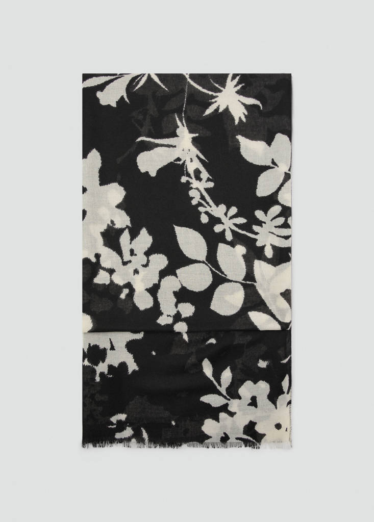 Printed scarf with frayed finishes — Black