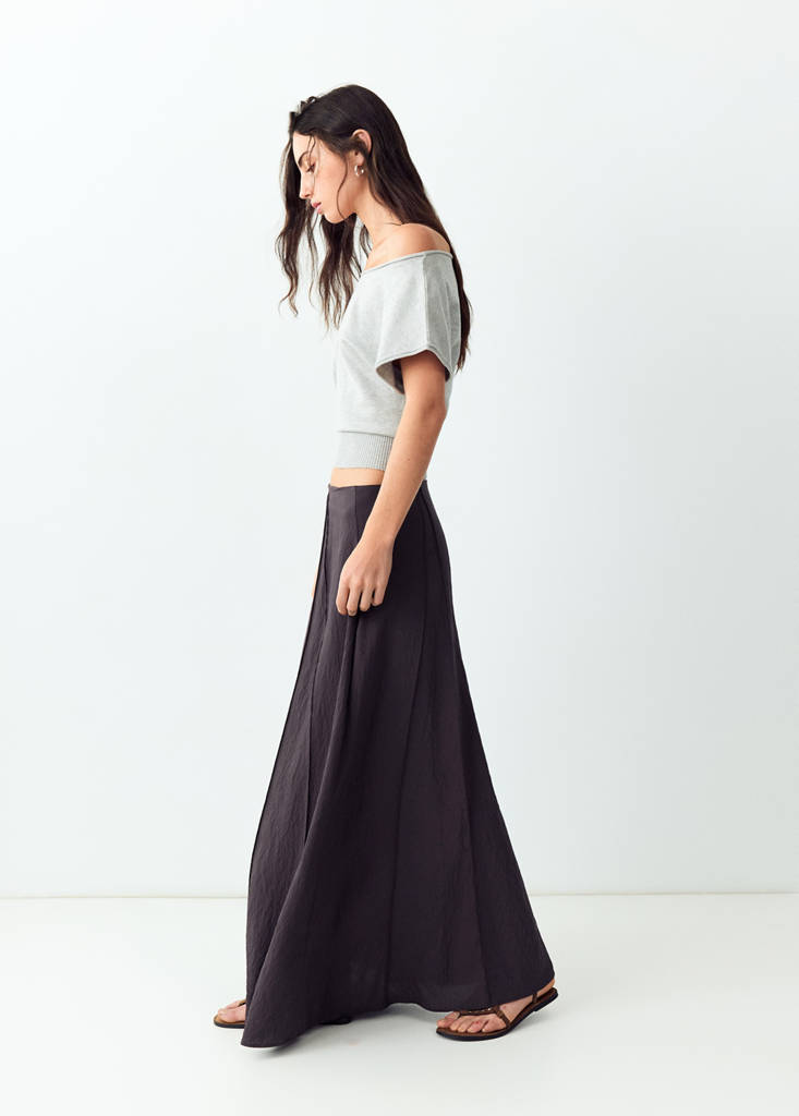 Long skirt with seam detail — Brown