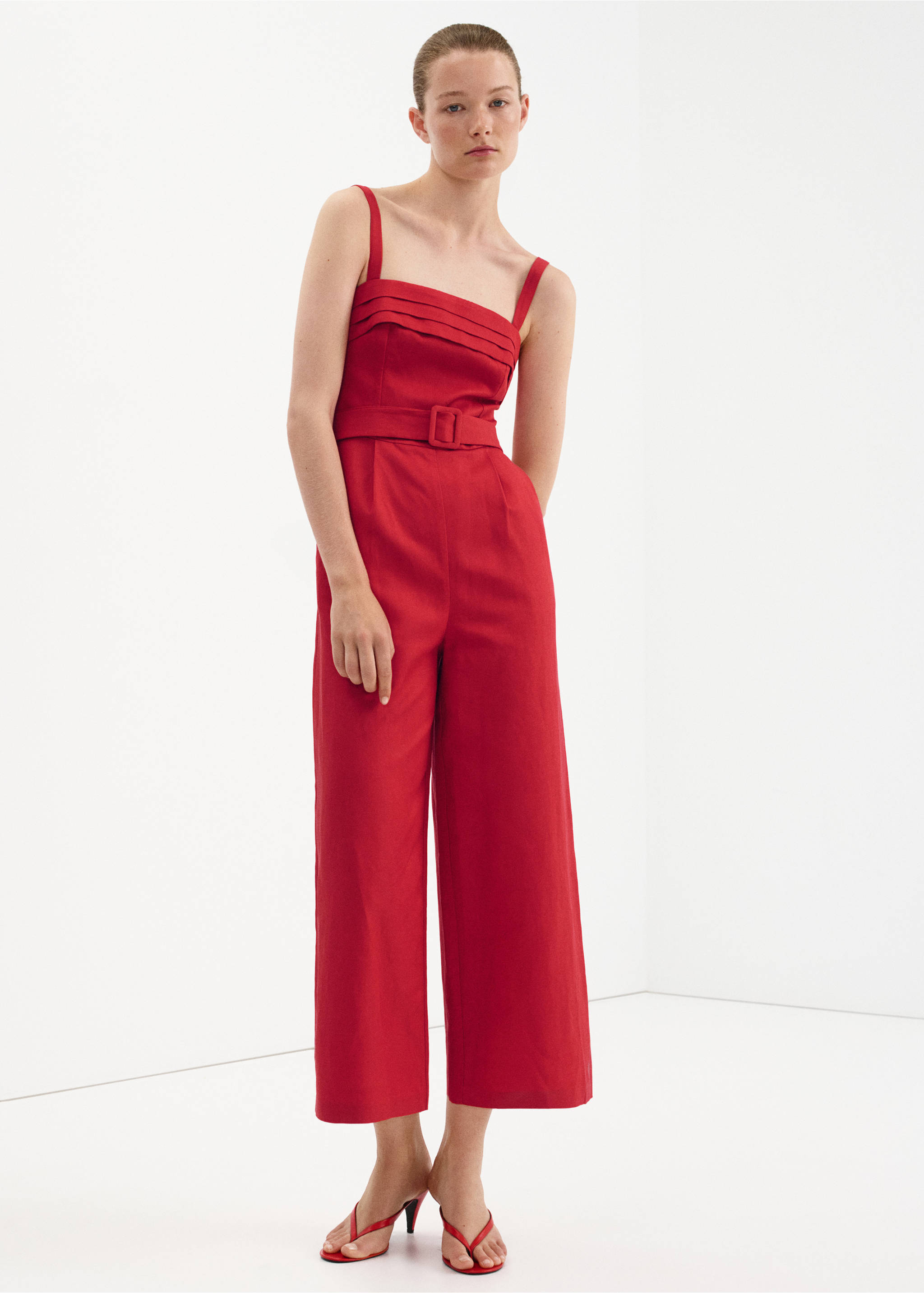 Belt linen jumpsuit - General plane, Red. Ref: 37082539-00.