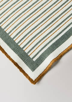 Striped linen and cotton placemat with overlock stitching — Green 2