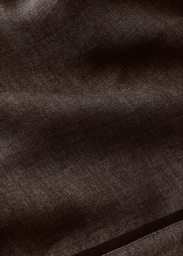 Melange linen tablecloth with contrast trim for 6 to 8 guests — Brown
