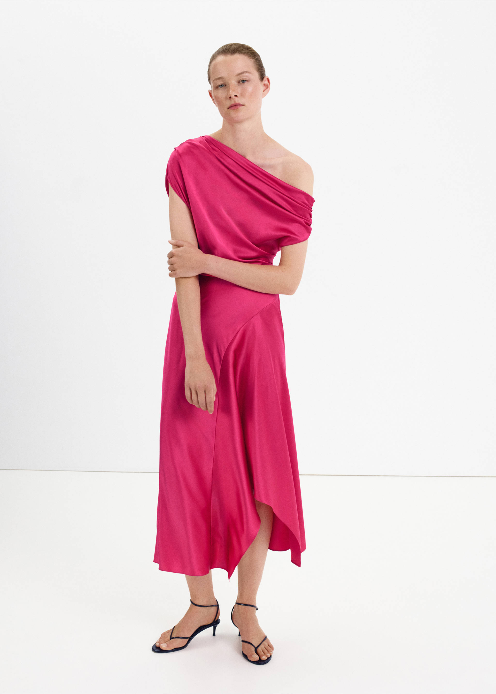 Asymmetric silk dress - General plane, Fuchsia. Ref: 37082562-00.