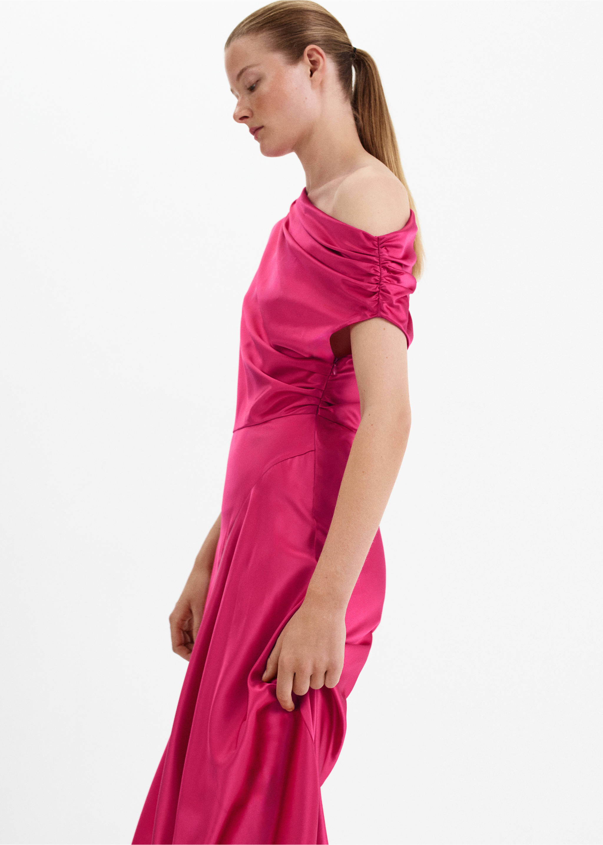 Asymmetric silk dress - Medium plane, Fuchsia. Ref: 37082562-00.