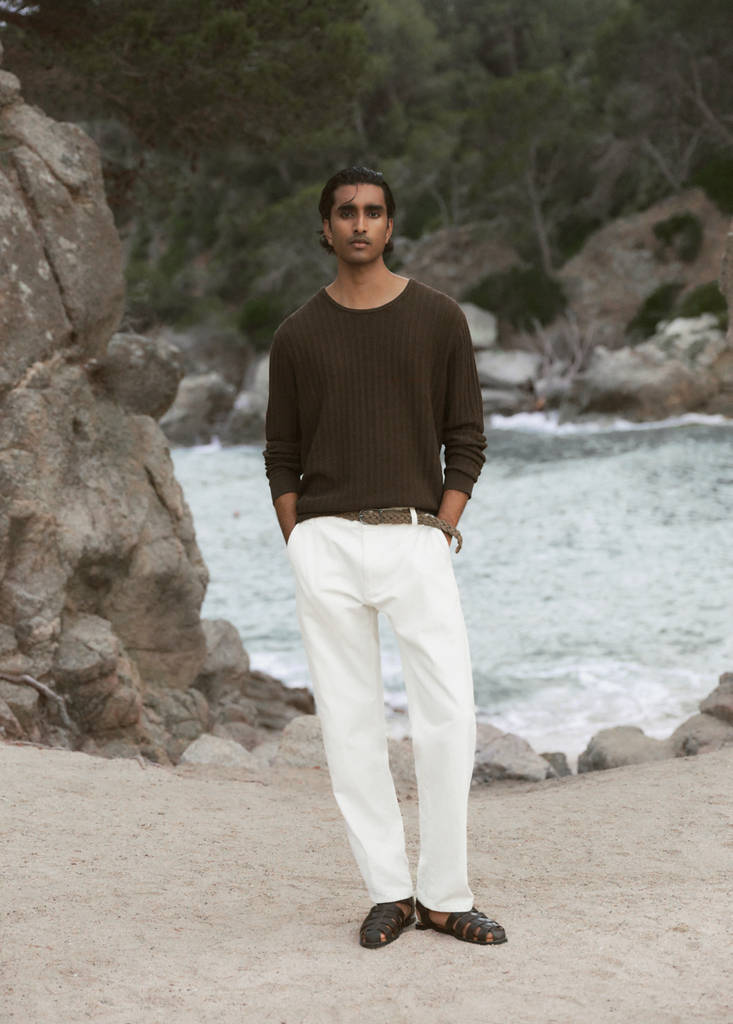 Relaxed fit jeans in a cotton-linen blend — Off White