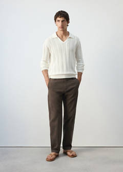 Relaxed fit jeans in a cotton-linen blend — Brown 2