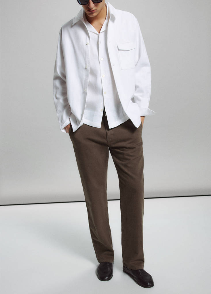 Relaxed fit jeans in a cotton-linen blend — Brown
