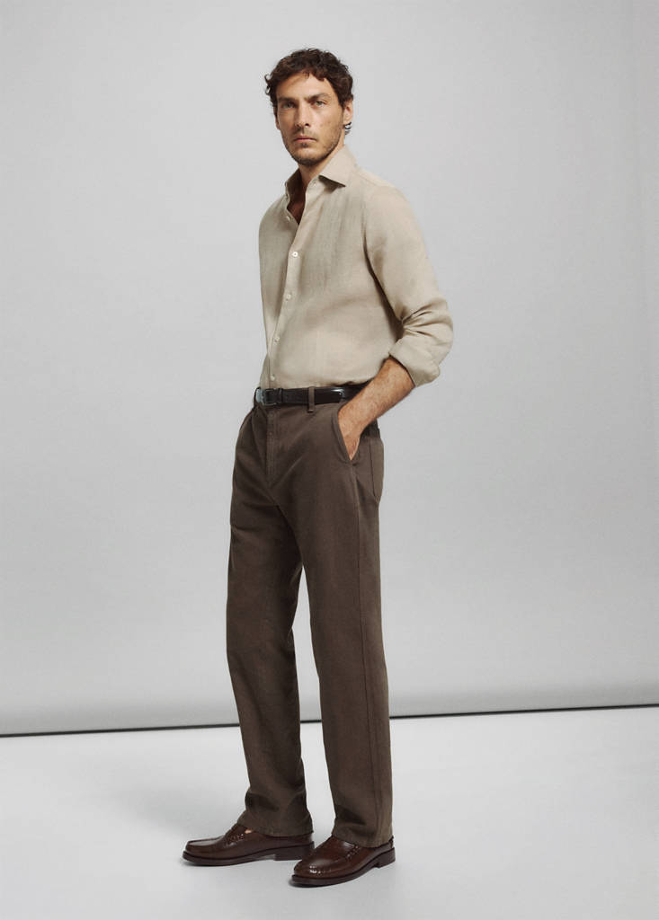 Relaxed fit jeans in a cotton-linen blend — Brown