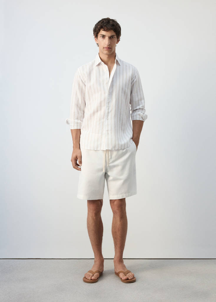 Linen-cotton blend stripe shirt — White