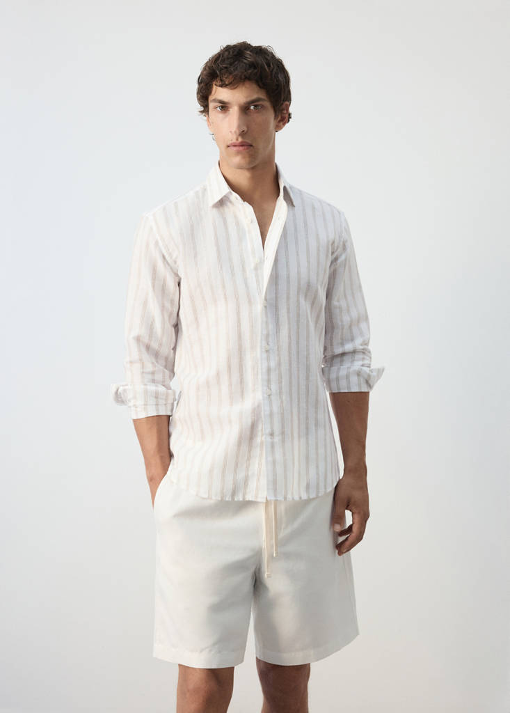Linen-cotton blend stripe shirt — White