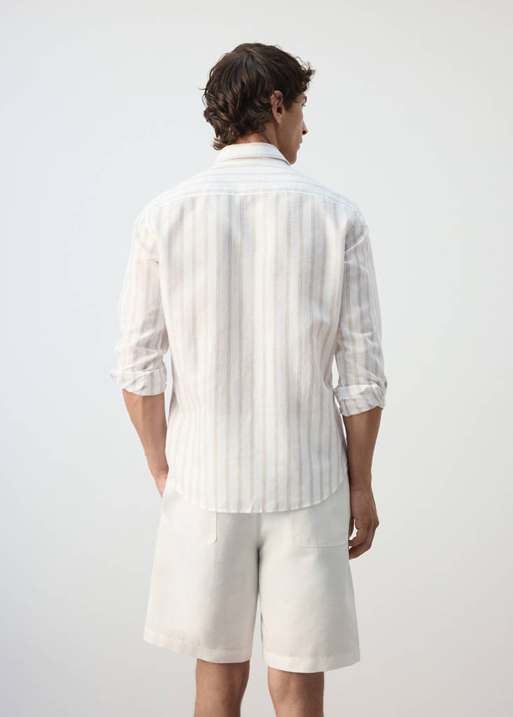 Linen-cotton blend stripe shirt — White