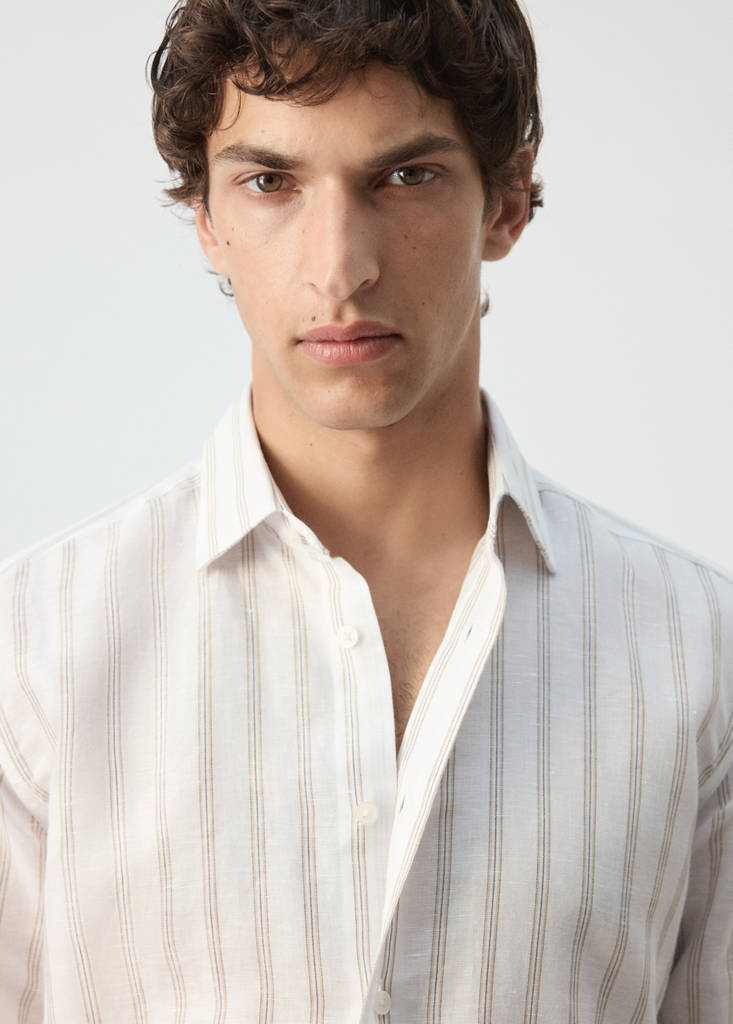 Linen-cotton blend stripe shirt — White