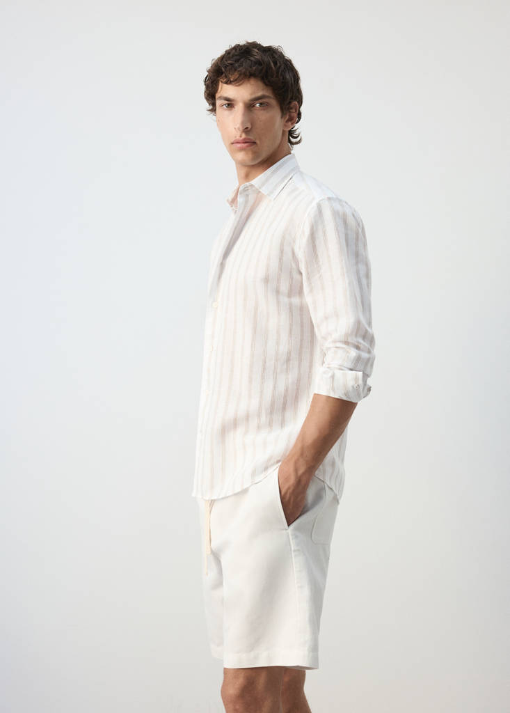 Linen-cotton blend stripe shirt — White