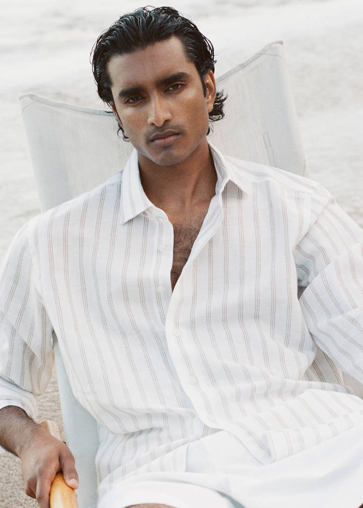 Linen-cotton blend stripe shirt — White