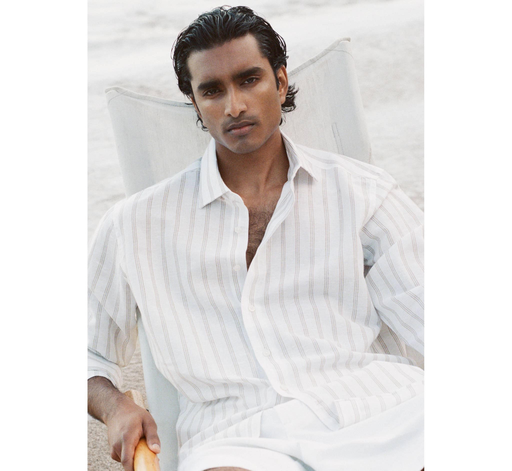 Linen-cotton blend stripe shirt - Details of the article 5